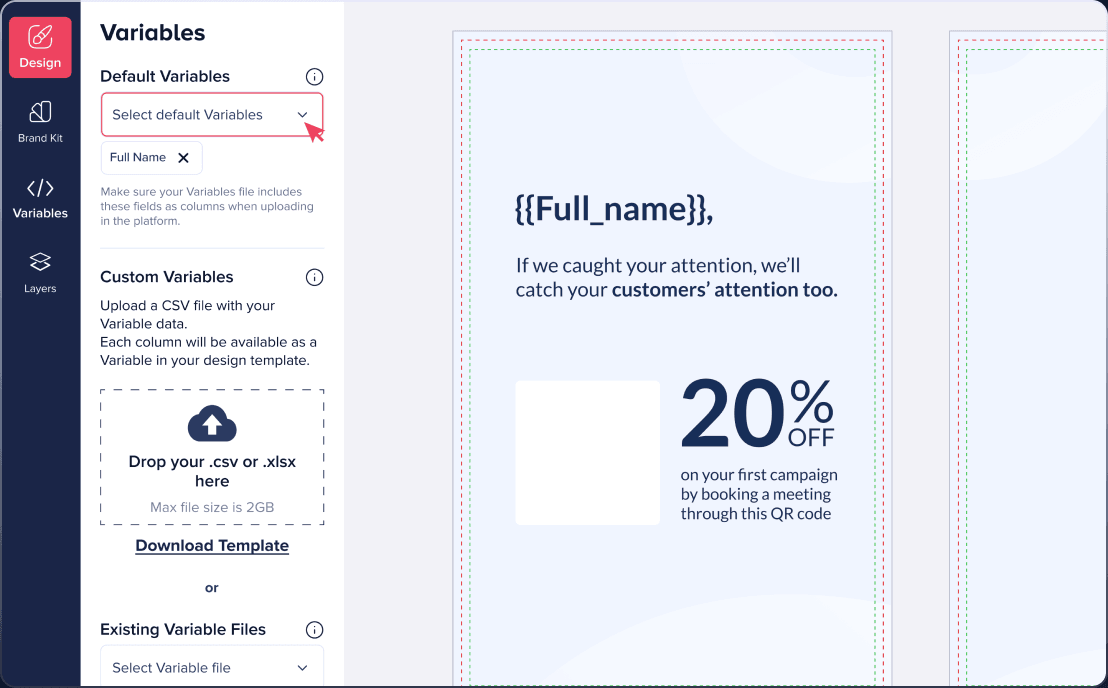 Dynamic variables in the Oppizi creative editor