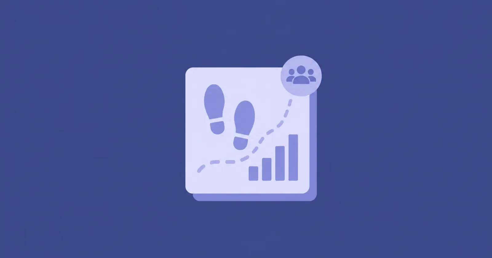 Illustration of footprints tracking upward alongside rising bars and audience icons