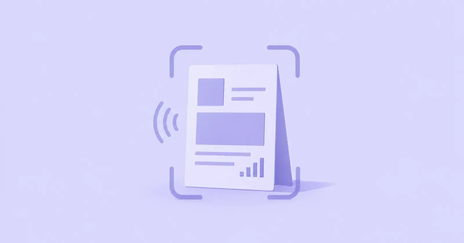 Illustration of a printed flyer emitting signal waves inside focus brackets