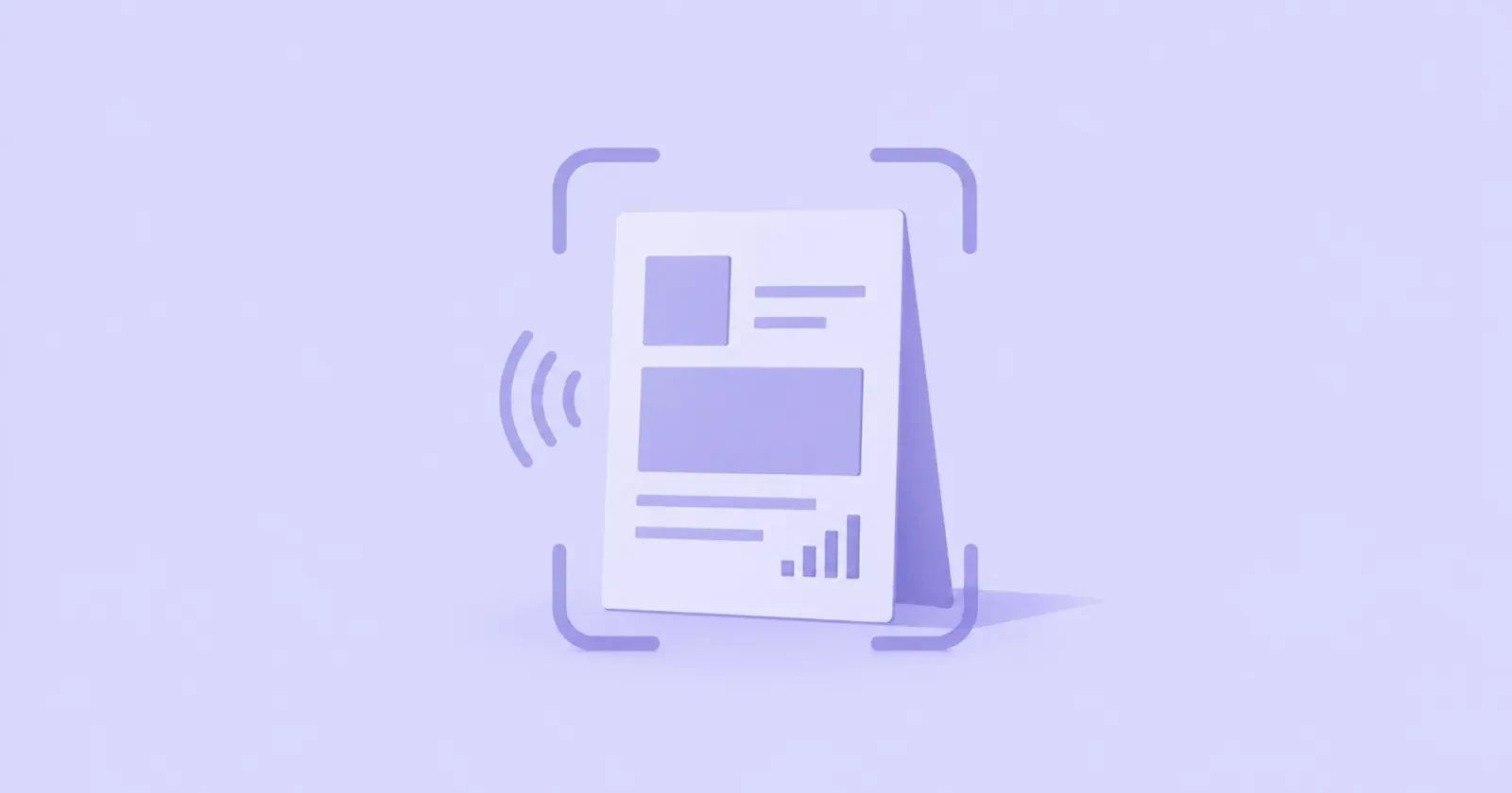 Illustration of a printed flyer emitting signal waves inside focus brackets