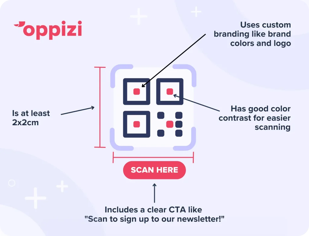 An example of a good QR code with optimum sizing, color contrast and a clear CTA.