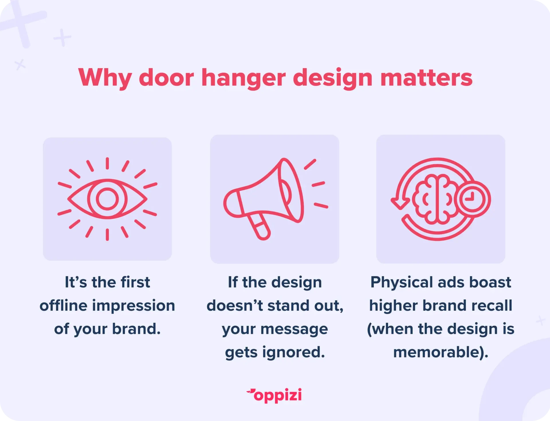 Why door hanger design matters
It’s the first offline impression of your brand.
If the design doesn’t stand out, your message gets ignored.
Physical ads boast higher brand recall (when the design is memorable).